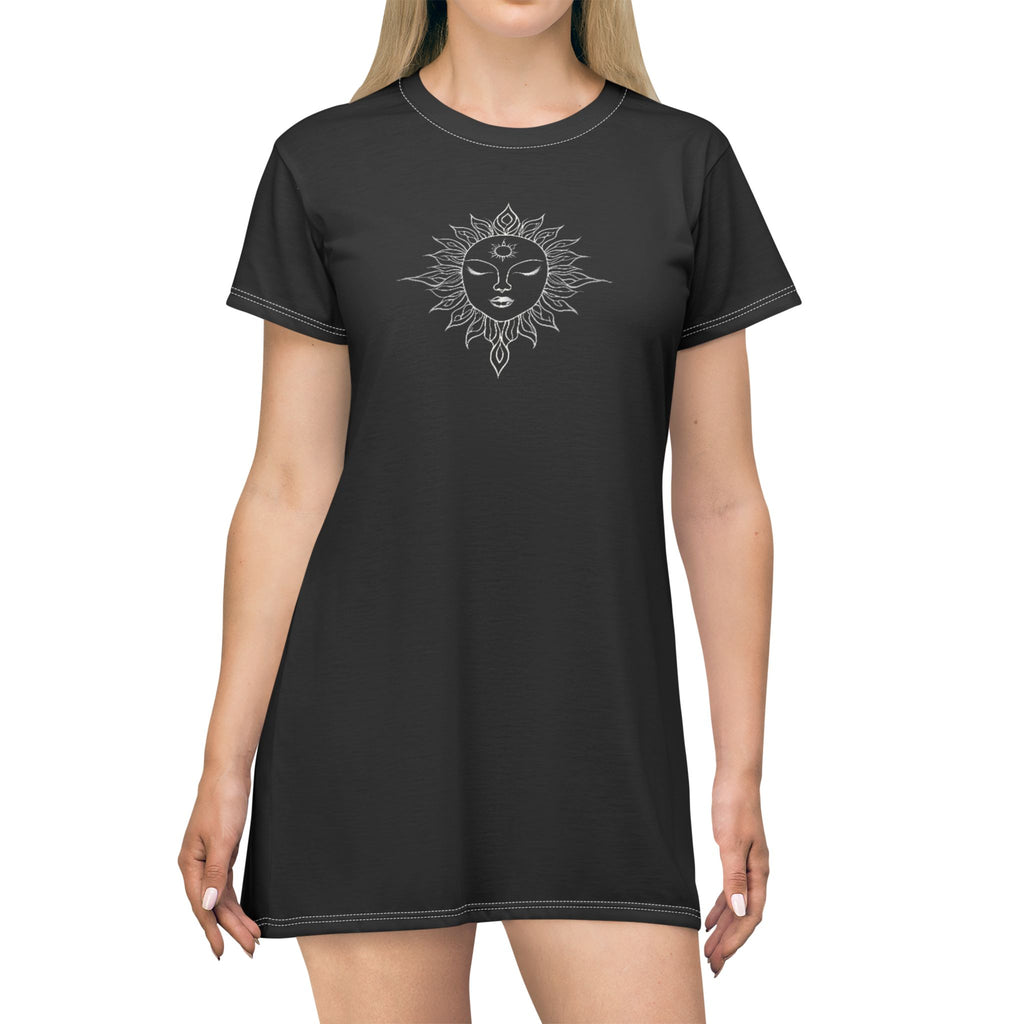 Spiritual High Vibe T-Shirt Dress — Boho Mystic Graphic Dress