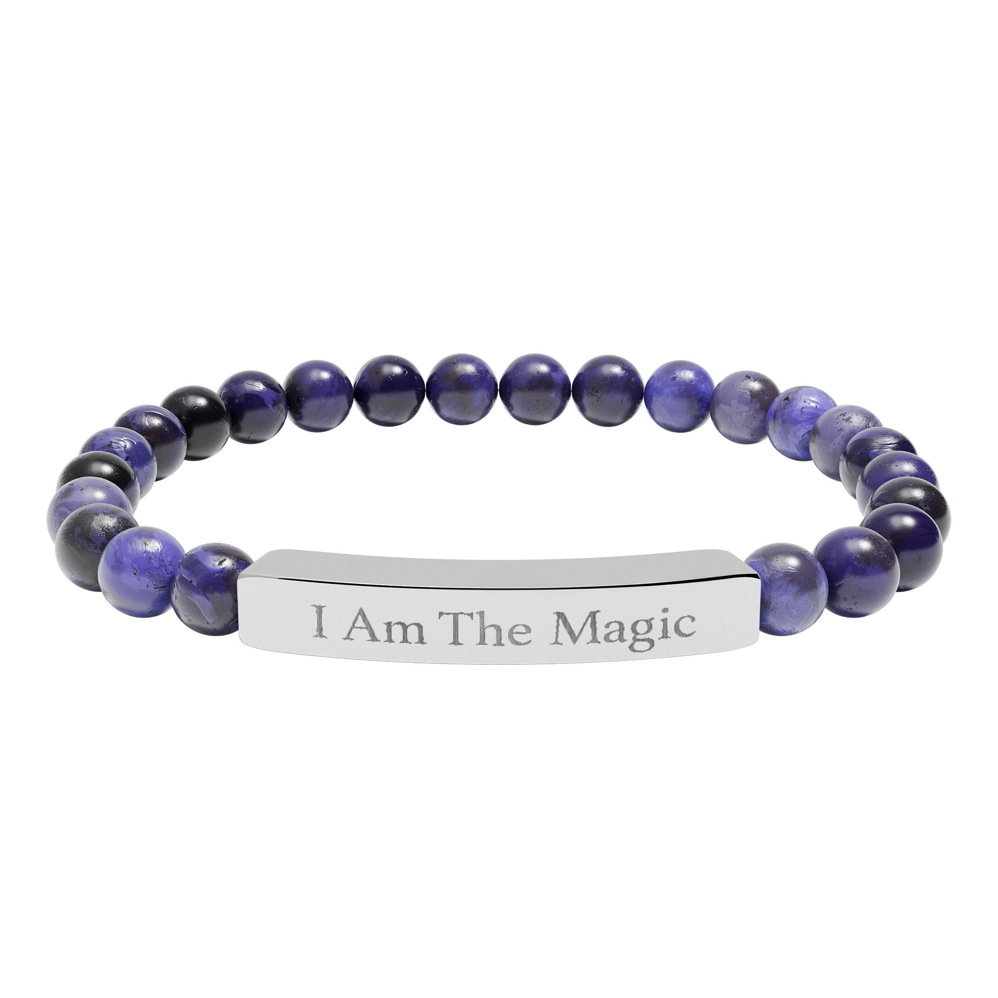 Engraved Natural Stone Stretch Bar Bracelet — "I Am The Magic" Affirmation