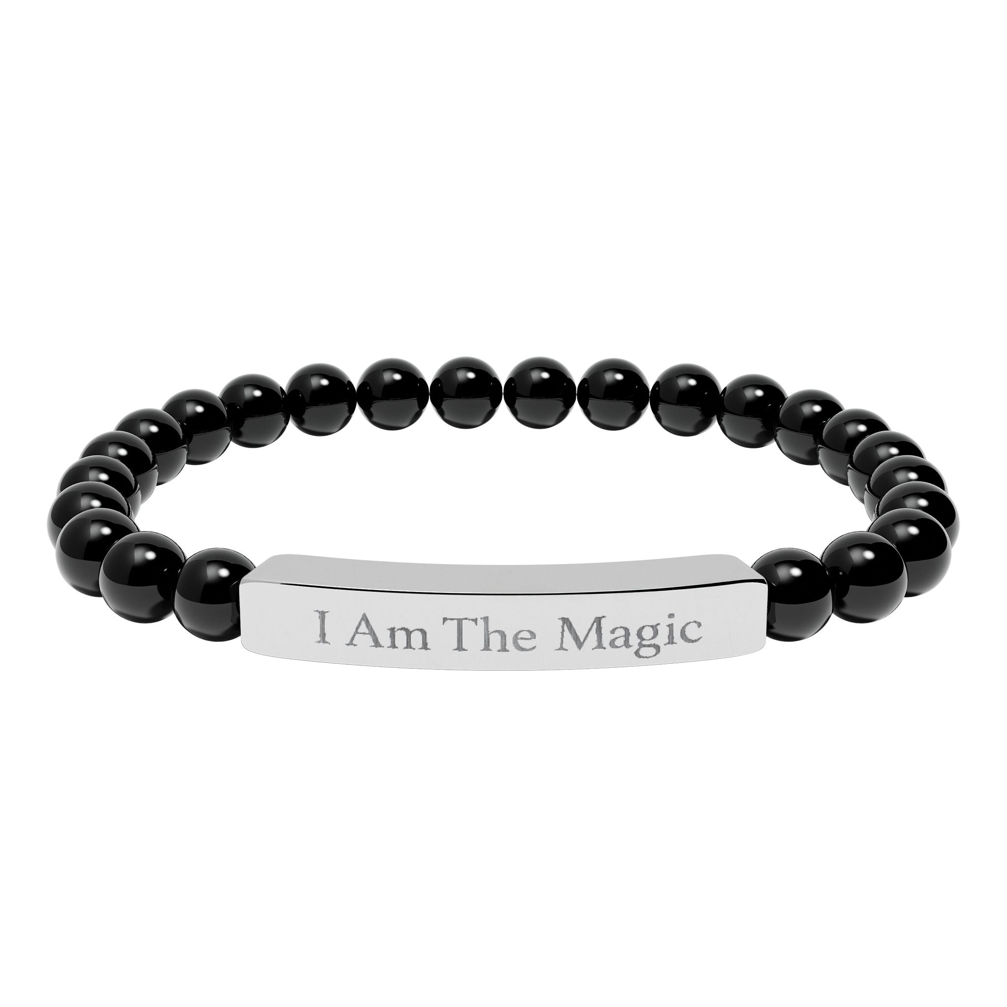 Engraved Natural Stone Stretch Bar Bracelet — "I Am The Magic" Affirmation
