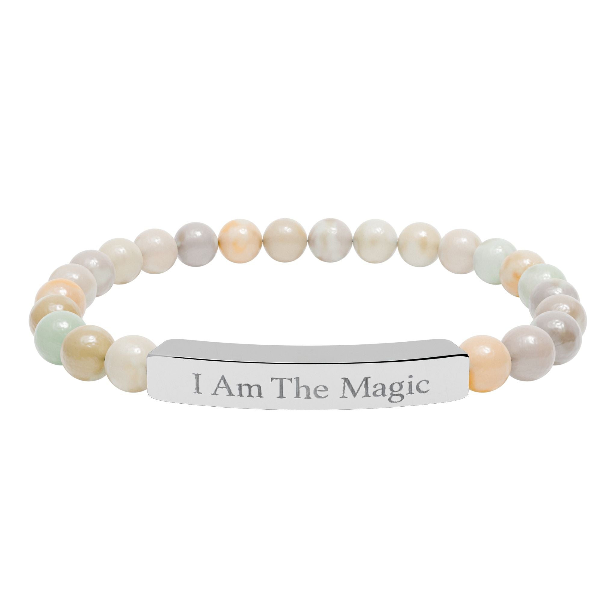 Engraved Natural Stone Stretch Bar Bracelet — "I Am The Magic" Affirmation