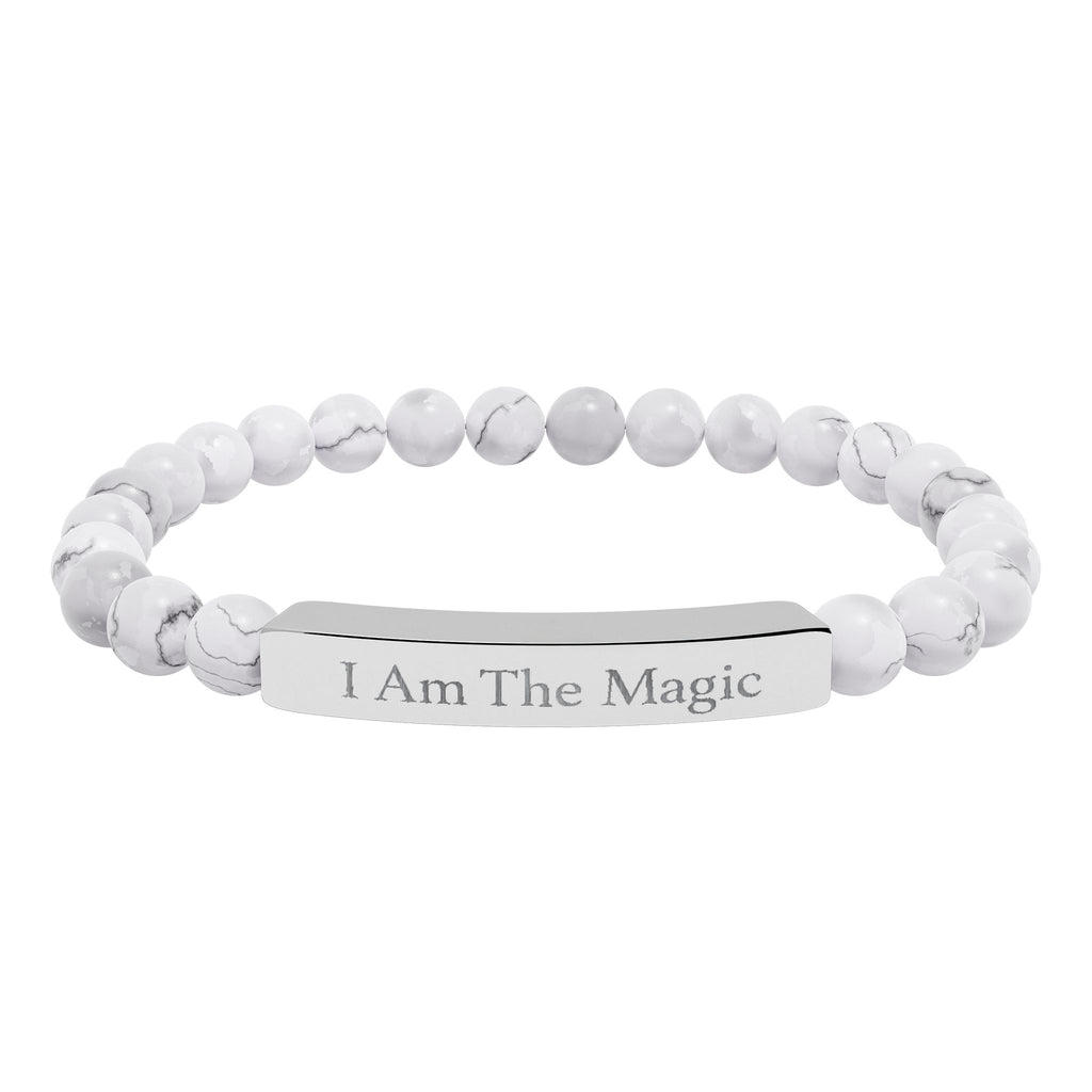 Engraved Natural Stone Stretch Bar Bracelet — "I Am The Magic" Affirmation
