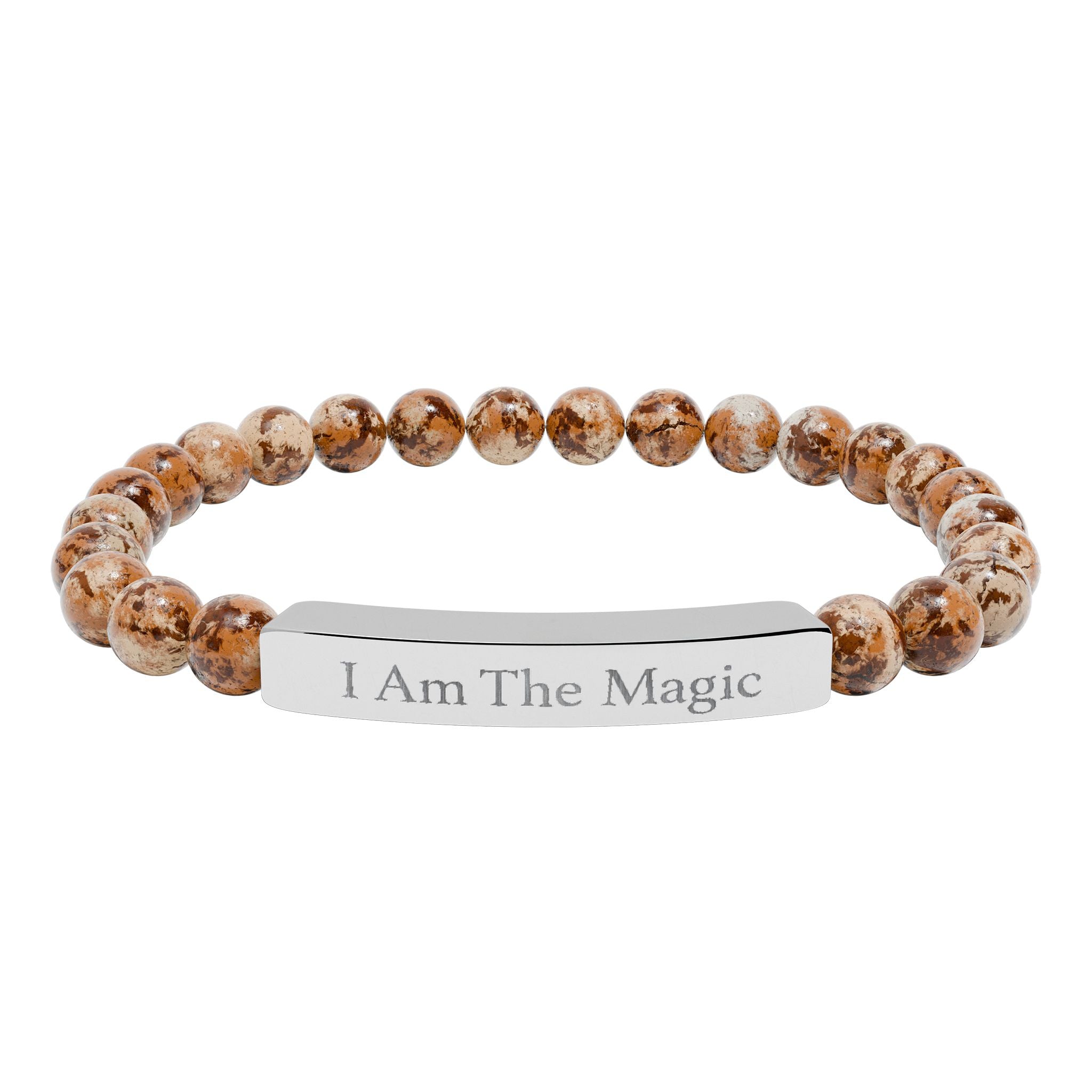Engraved Natural Stone Stretch Bar Bracelet — "I Am The Magic" Affirmation