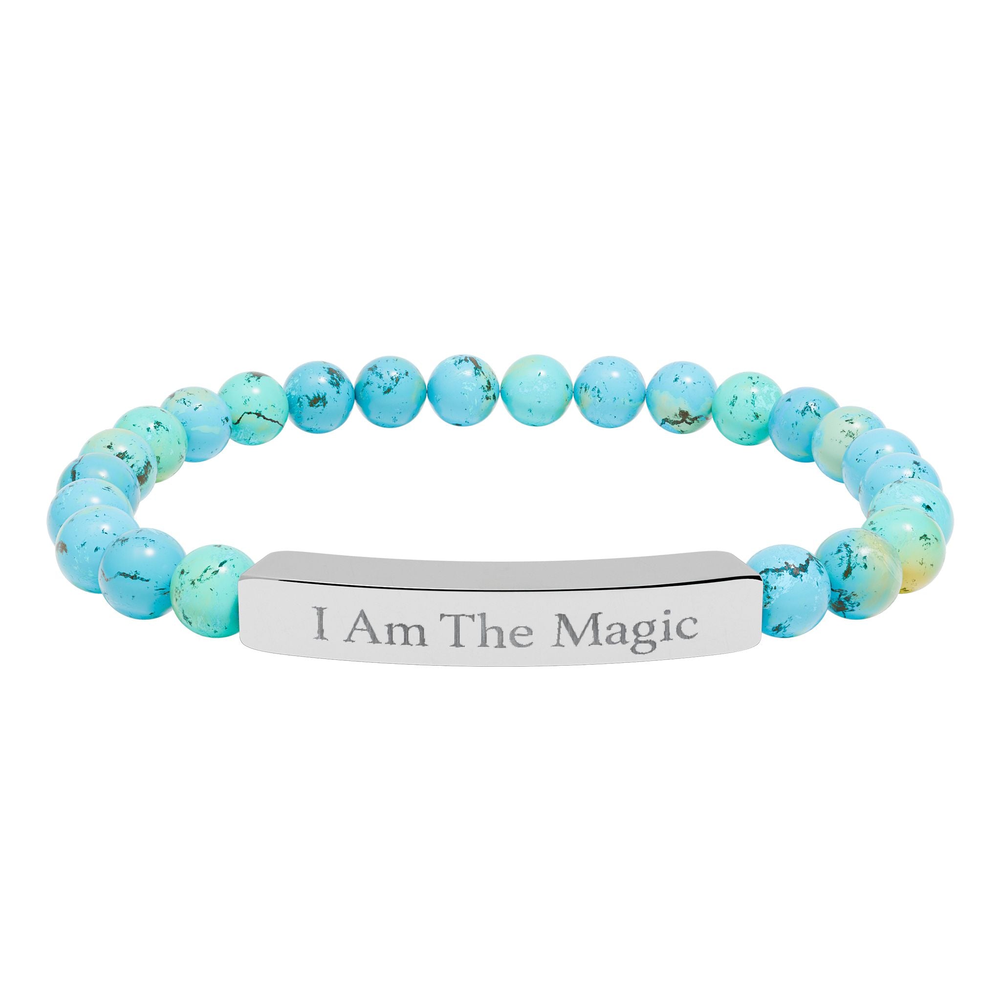 Engraved Natural Stone Stretch Bar Bracelet — "I Am The Magic" Affirmation